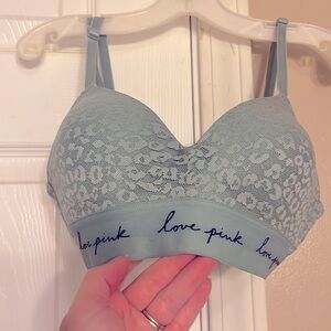 PINK Victoria's Secret 32B Lace Bralette Soft Cup Light Aqua